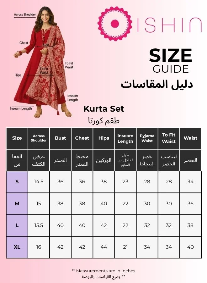 ISHIN  Women's Off White 100% Cotton Embellished Tunic Full Length Casual Straight Fit Kurta Set for Women | Best Price UAE